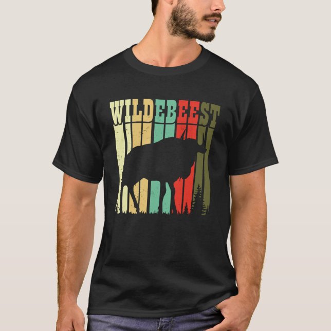 Retro Blue Wildebeest Gnu Antelope Trophy Sport Hu T-Shirt (Front)
