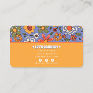 Retro Blue Yellow Boho Groovy Floral 70s Trendy Business Card