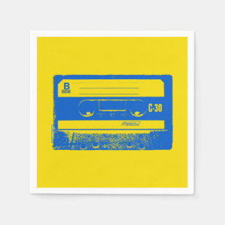 Retro Blue & Yellow Cassette Tape Napkin