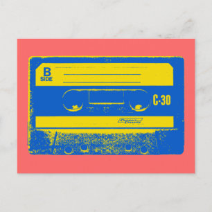 Retro Blue & Yellow Cassette Tape Postcard