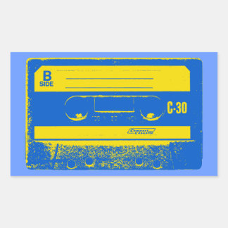 Retro Blue & Yellow Cassette Tape Rectangular Sticker
