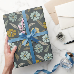 Retro Blue & Yellow Flower Wrapping Paper