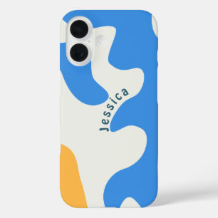 Retro Blue Yellow Green Organic Personalised Name iPhone 16 Case