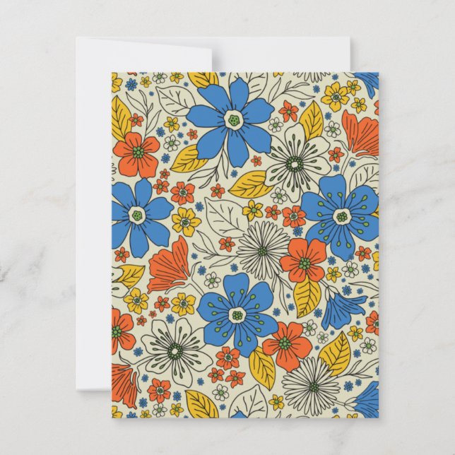 Retro Blue, Yellow & Orange Floral Card (Front)