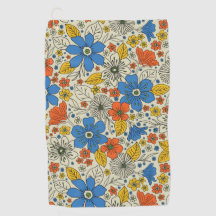 Retro Blue, Yellow & Orange Floral