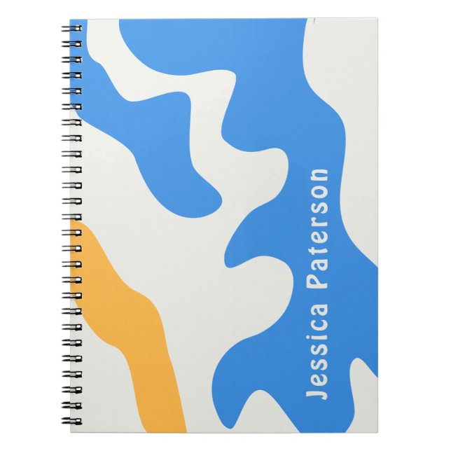 Retro Blue Yellow Organic Personalised Name Notebook (Front)