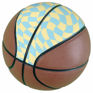 Retro Blue Yellow Pastel Warped Chequerboard Basketball