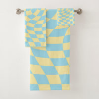 Retro Blue Yellow Pastel Warped Chequerboard
