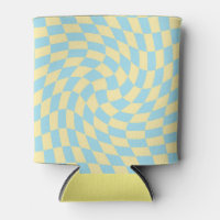 Retro Blue Yellow Pastel Warped Chequerboard