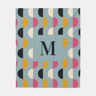 Retro blue yellow pink circle pattern fleece blanket