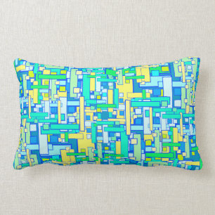 Retro Blue Yellow Square Pillow Lumbar