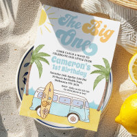Retro Blue Yellow Surf Big One 1st Birthday