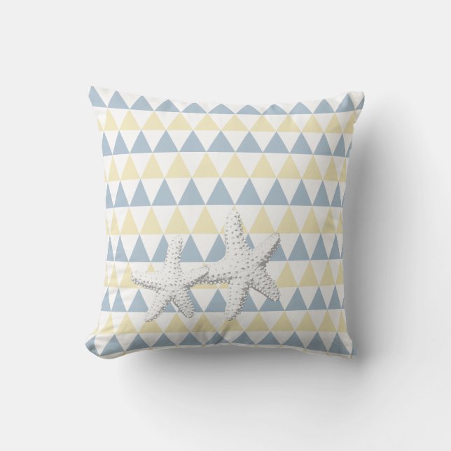 Retro Blue & Yellow Tri-Pattern Starfish Couple Cushion (Front)