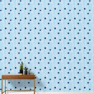 Retro blues stripes and squares wallpaper