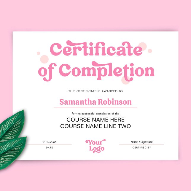 Retro Blush Pink Award Certificate of Completion (Creator Uploaded)