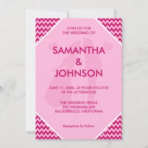 Retro Blush Pink Chevron Stripe Wedding Invitation
