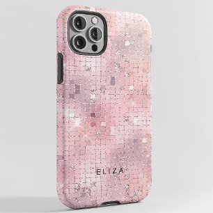Retro Blush Pink Disco Mirror Monogram iPhone 14 Case