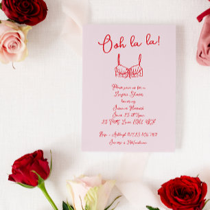 Retro Blush & Red Hand Drawn Bra Lingerie Shower Invitation