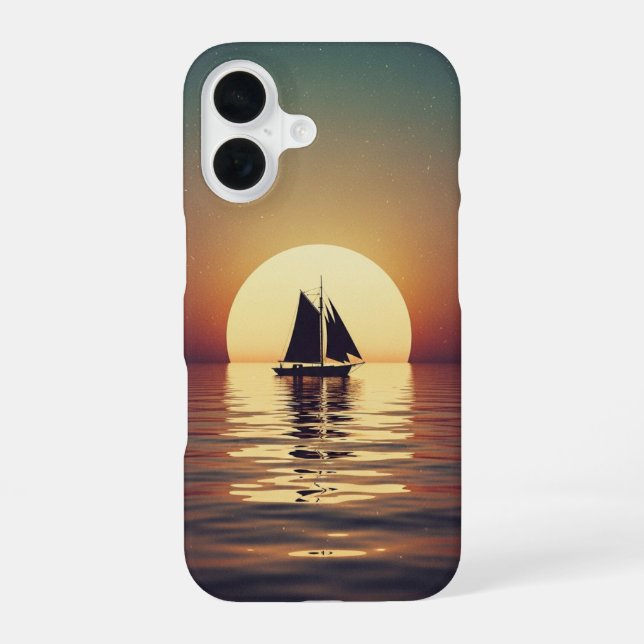 Retro Boat on Calm Sea iPhone 16 Case (Back)