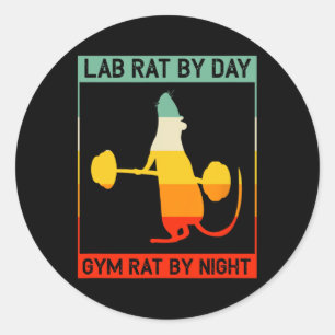 Retro Bodybuilding Lab Rat By Day Gym Rat By Night Classic Round Sticker