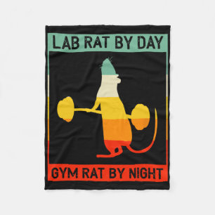 Retro Bodybuilding Lab Rat By Day Gym Rat By Night Fleece Blanket
