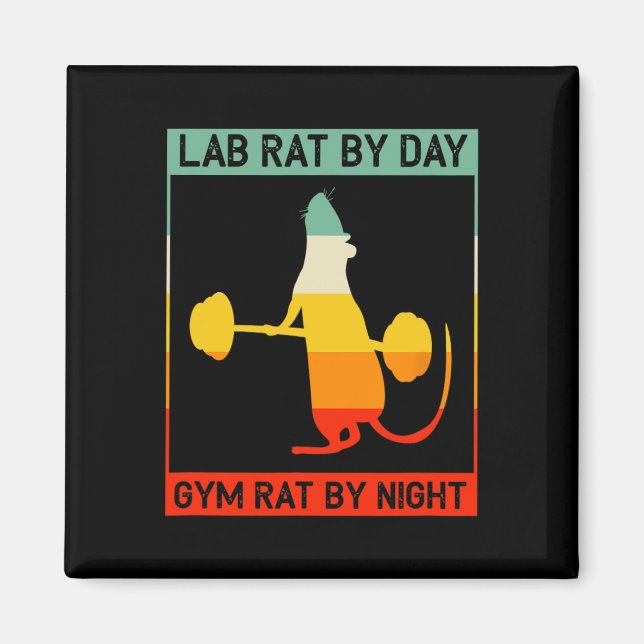 Retro Bodybuilding Lab Rat By Day Gym Rat By Night Magnet (Front)