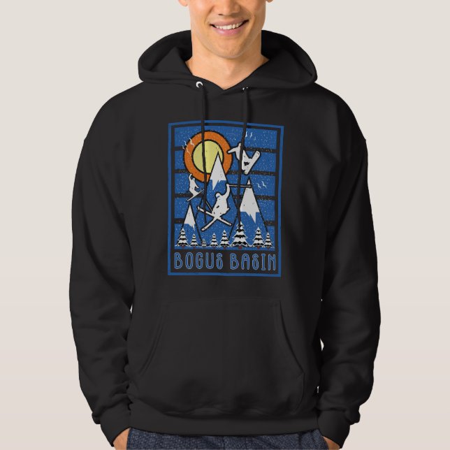 Retro Bogus Basin Mountain Ski Hoodie (Front)