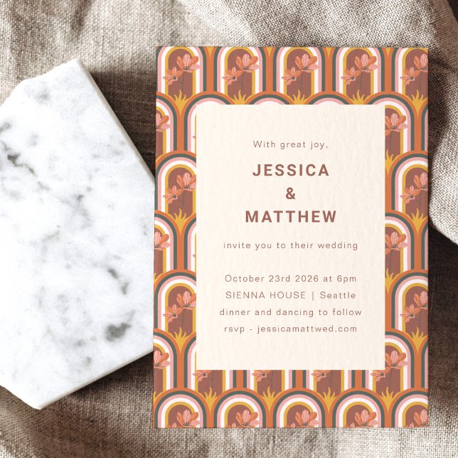 Retro Bohemian Autumn Terracotta Floral Wedding Invitation (Creator Uploaded)
