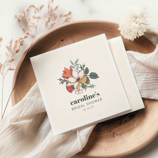 Retro Bohemian Floral Nouveau Bridal Shower Custom Napkin (Creator Uploaded)