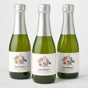 Retro Bohemian Floral Nouveau Bridal Shower Custom Sparkling Wine Label