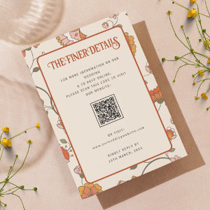 Retro Bohemian Floral Wedding Details QR Code Enclosure Card