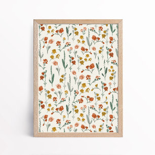 Retro Bohemian Wildflower Botanical Art Poster