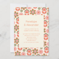 Retro Boho 70s Flowers Pink Green Wedding 