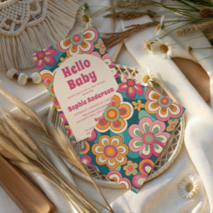 Retro Boho 70s Groovy Floral Baby Shower    Invitation