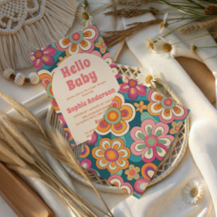 Retro Boho 70s Groovy Floral Baby Shower Invitation