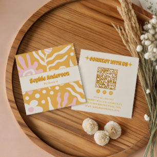 Retro Boho Abstract QR Code Social Media  Square Business Card