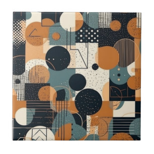 Retro Boho Abstract Shapes Burnt Orange Navy Cream Tile