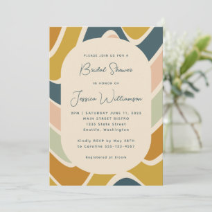 Retro Boho Abstract Wavy Pastel Teal Bridal Shower Invitation