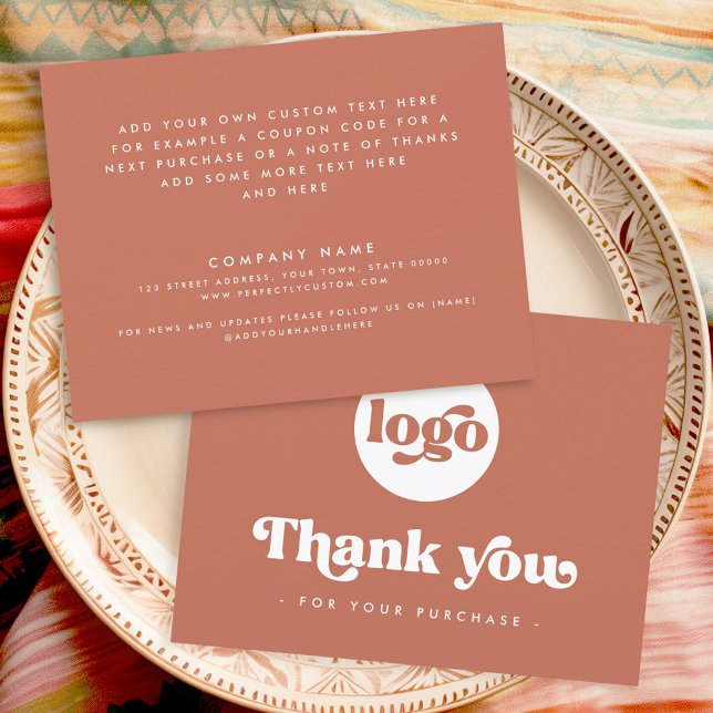 Retro boho add logo terracotta thank you card (Retro boho add logo terracotta thank you card)