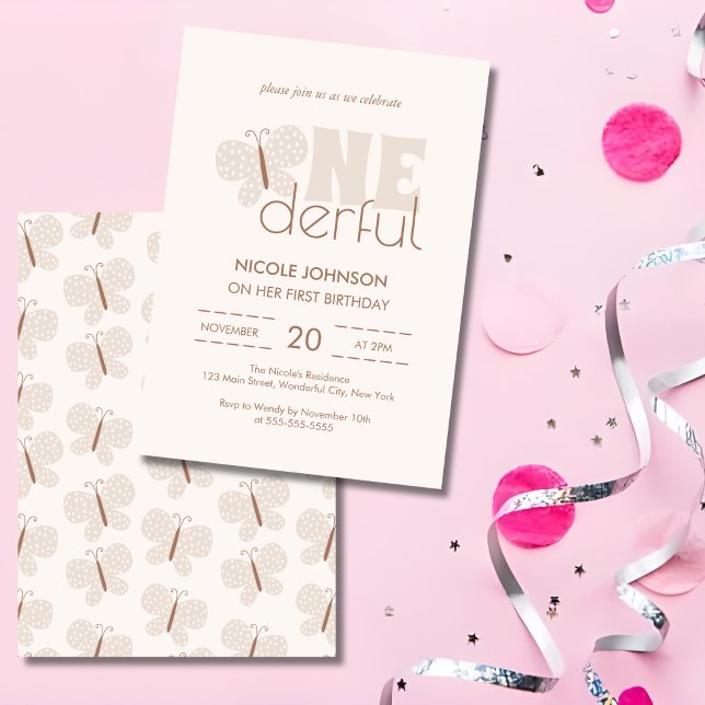 Retro Boho Baby Butterfly Kids 1st Birthday Invitation (Creator Uploaded)