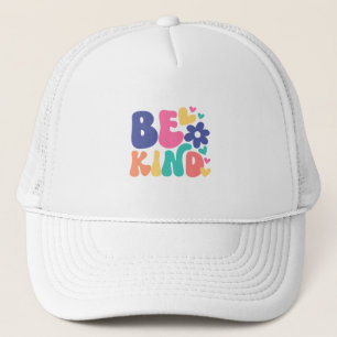 Retro Boho Be Kind – Colourful Groovy Flower Hear Trucker Hat