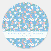 Retro Boho Blue Ditsy Floral Custom Bridal Shower
