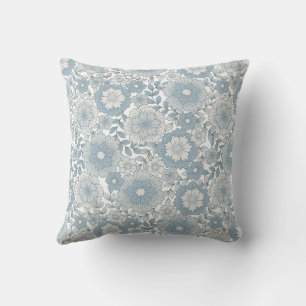 Retro Boho Blue Floral Seamless Flower Pattern Cushion
