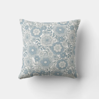 Retro Boho Blue Floral Seamless Flower Pattern Cushion