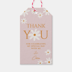 Retro Boho Blush Pink Daisy Thank You Gift Tags
