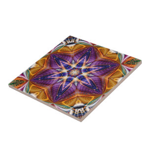 Retro Boho Bohemian Hippie Trippy Rosette Mandala Tile