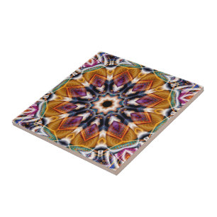 Retro Boho Bohemian Hippie Trippy Rosette Mandala Tile