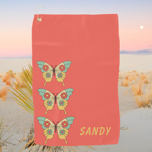  Retro Boho Butterfly Personalised Womens  Golf Towel