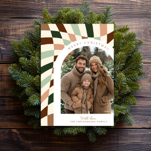 Retro Boho Chequered Photo Christmas Card