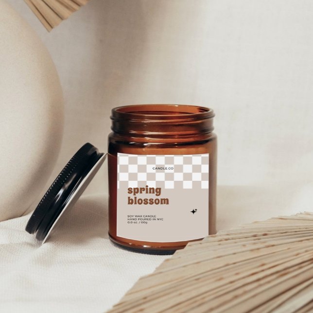 Retro Boho Chequered Soy Candle Jar Label (Creator Uploaded)